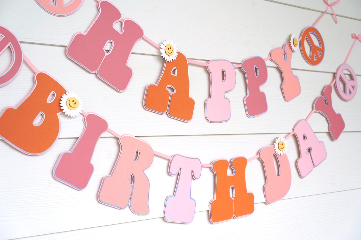Groovy Birthday Banner | 70s Theme Party Decorations | Pink, Peach, Orange, and Rosewood