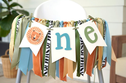Safari First Birthday High Chair Banner: Lion ONE Jungle Party Decor