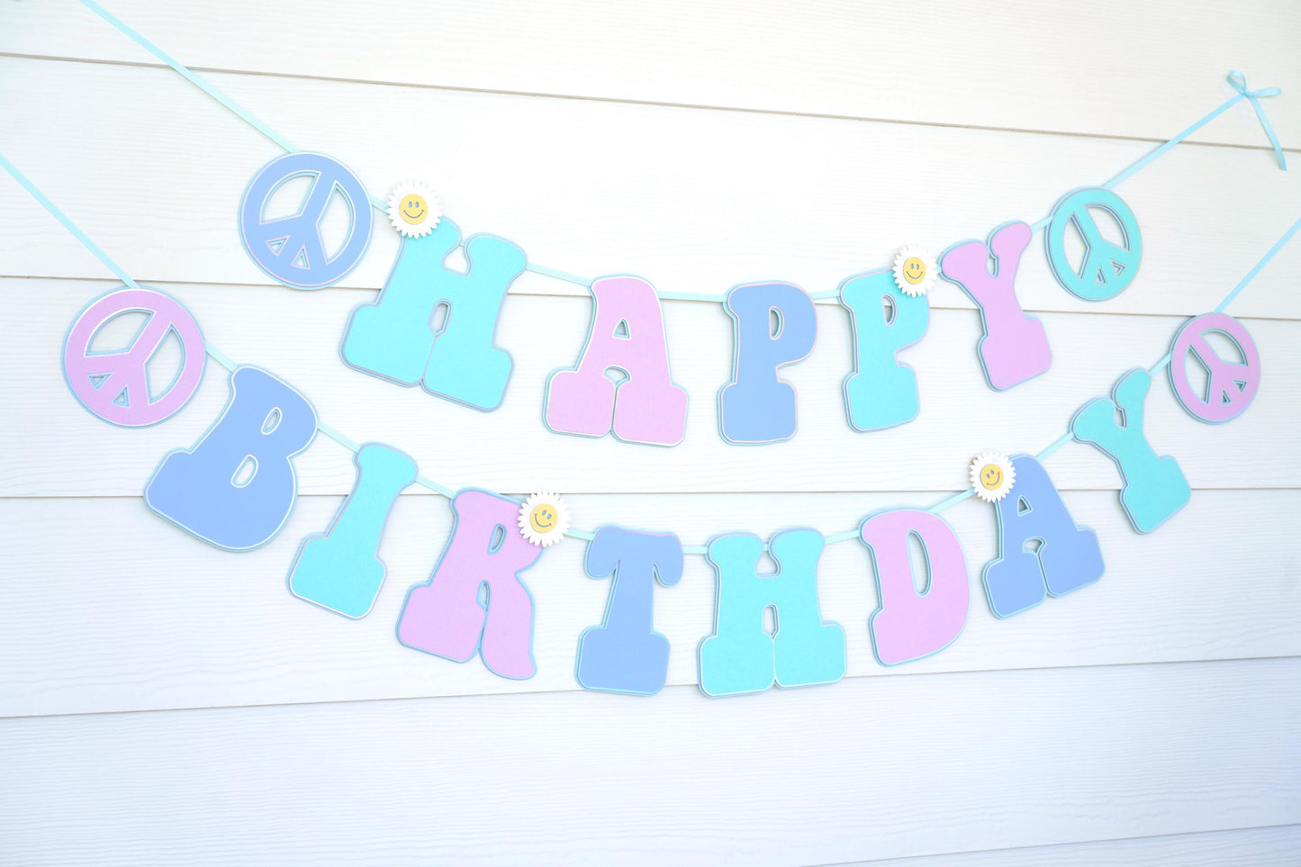 Groovy Birthday Banner | 70s Theme Party Decorations | Light Blue, Lilac and Aqua