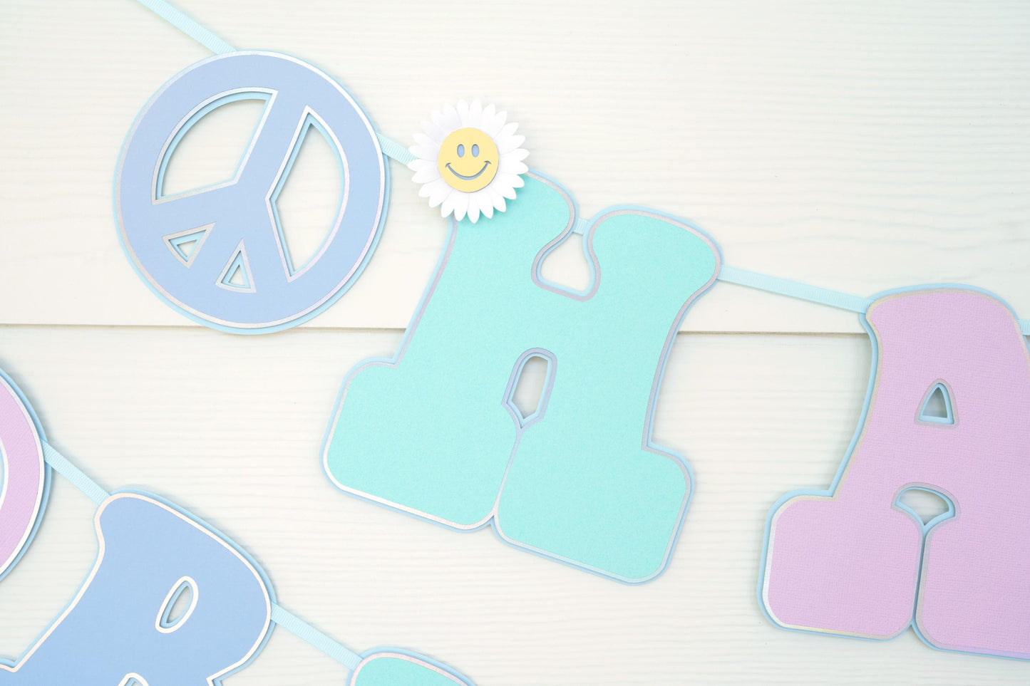 Groovy Birthday Banner | 70s Theme Party Decorations | Light Blue, Lilac and Aqua
