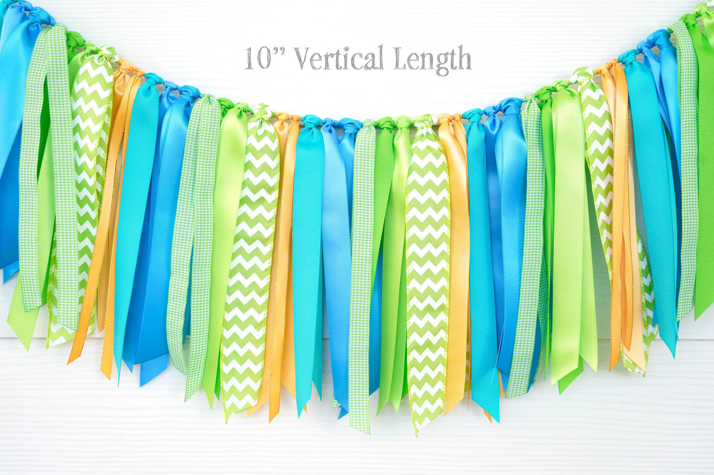 Dino High Chair Banner: Blue, Teal, Green Ribbon Garland - 'ONE' or 'TWO'