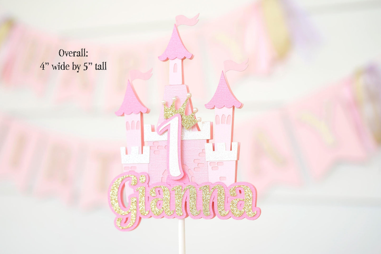Small Cake Topper | Princess Birthday Party Decor | Pink, Purple, White and Glitter Gold