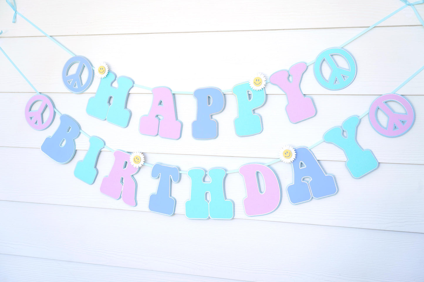 Groovy Birthday Banner | 70s Theme Party Decorations | Light Blue, Lilac and Aqua