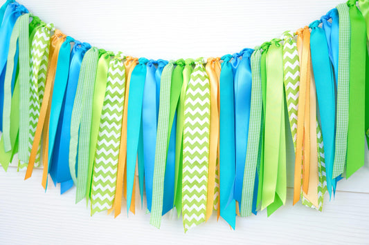 Dinosaur Party Ribbon Garland: Blue, Teal, Green & Gold
