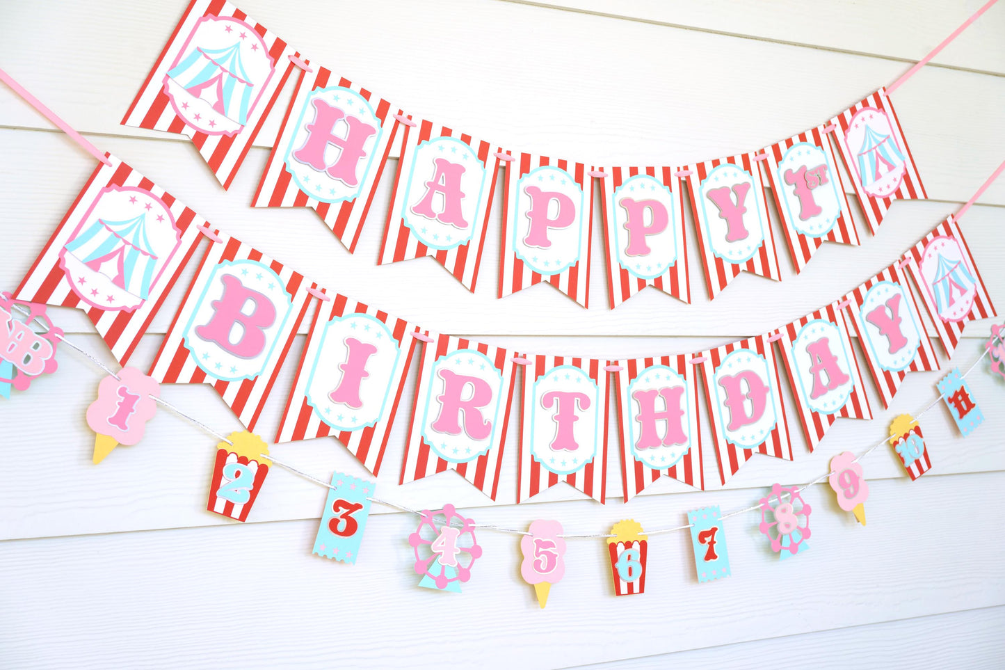 Pink Circus Birthday Banner Bundle: Red, White, Blue 1st Birthday