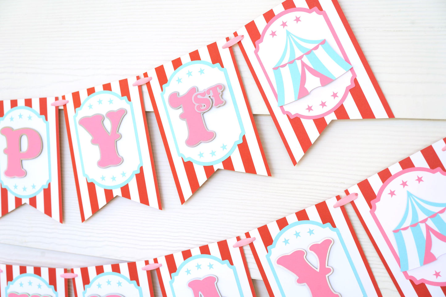 Pink Circus Birthday Banner Bundle: Red, White, Blue 1st Birthday