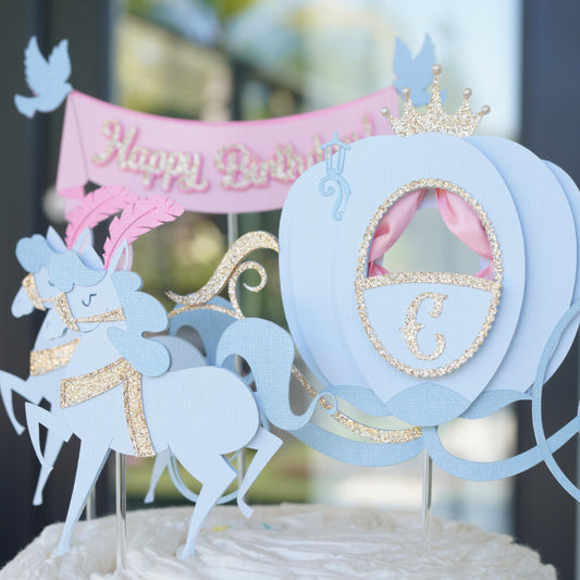 Princess Carriage Cake Topper | 4-Piece Set | Baby Shower or Birthday