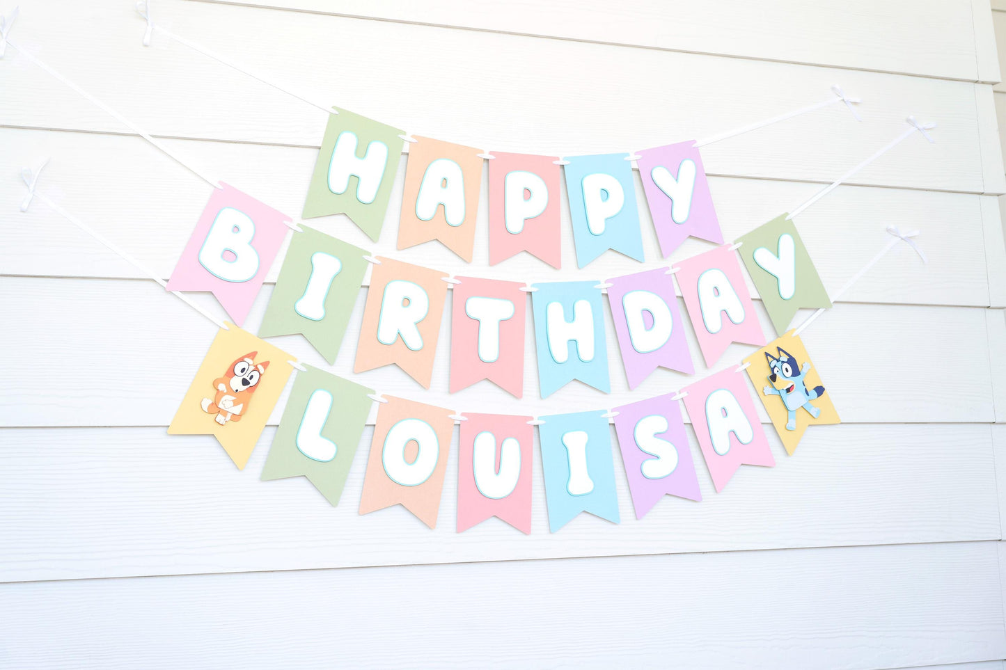 Bluey Bingo Birthday Banner | Gender Neutral Pastel Rainbow