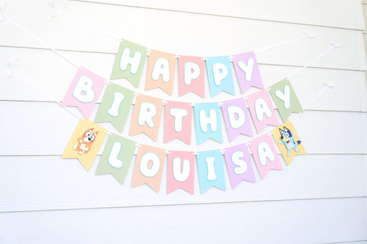 Bluey Bingo Birthday Banner | Gender Neutral Pastel Rainbow