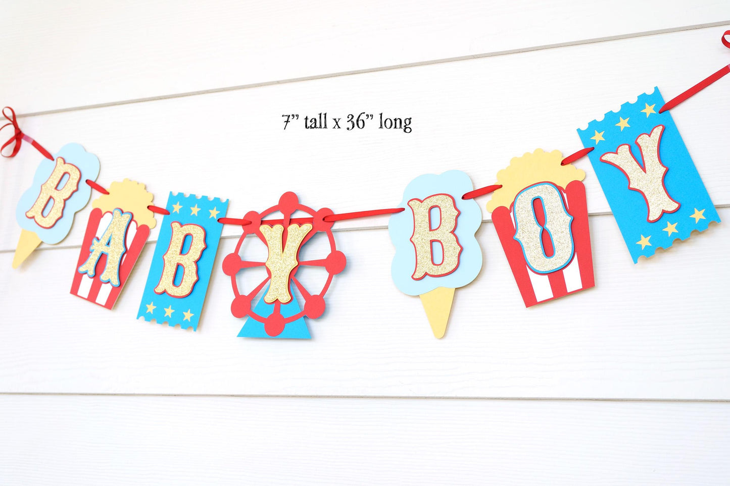 Carnival Baby Shower Banner: Ferris Wheel, Cotton Candy, Glitter Gold