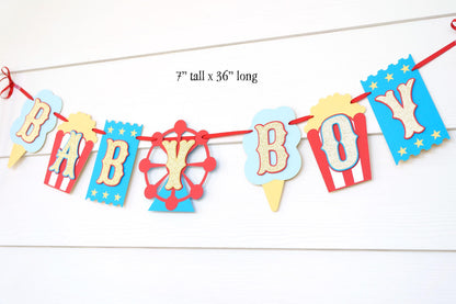 Carnival Baby Shower Banner: Ferris Wheel, Cotton Candy, Glitter Gold