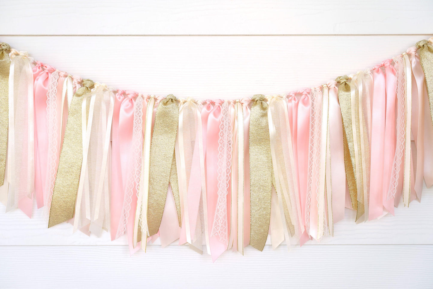 Blush Pink, Ivory and Gold Ribbon Garland