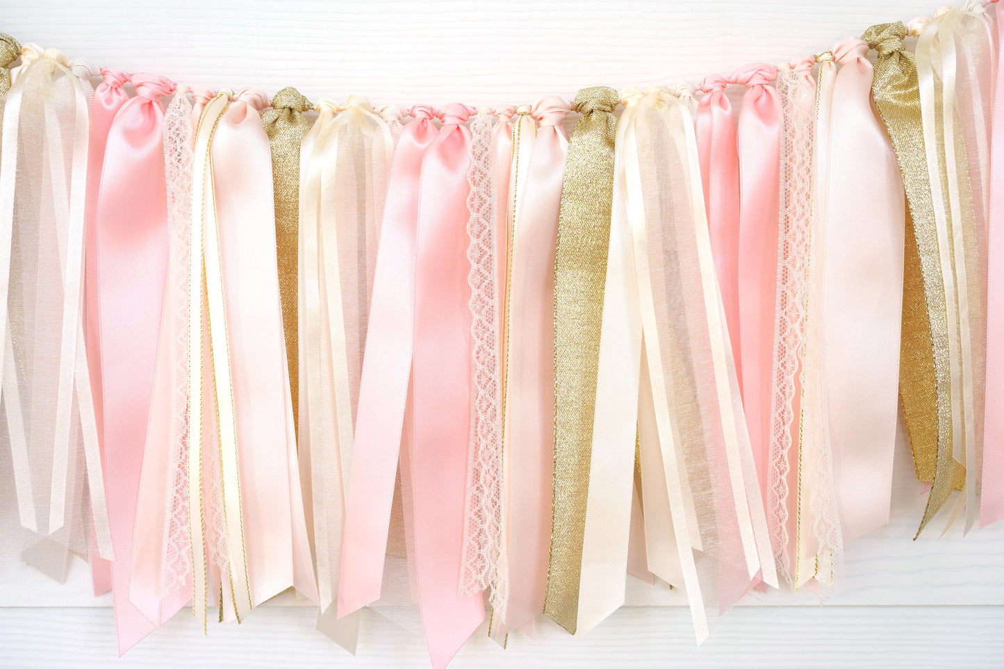 Blush Pink, Ivory and Gold Ribbon Garland