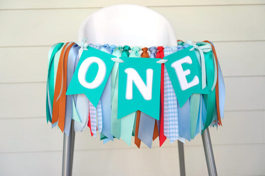 Adventure Awaits High Chair Banner and Ribbon Garland Set | Happy Camper | Wild ONE Birthday