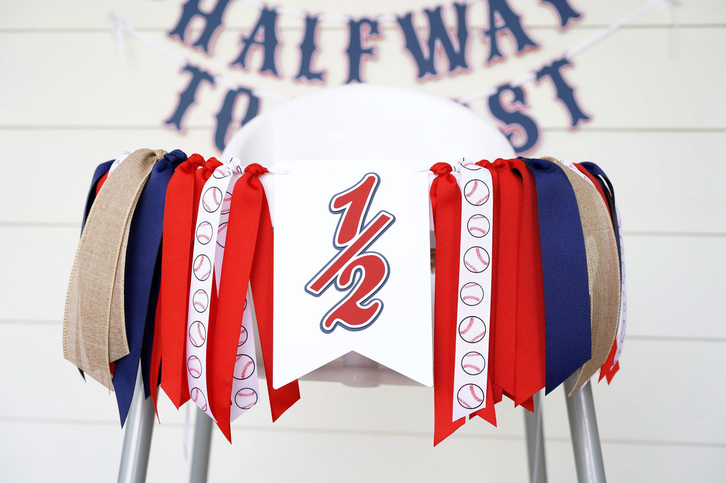 Baseball Birthday High Chair Banner: Red, White & Navy