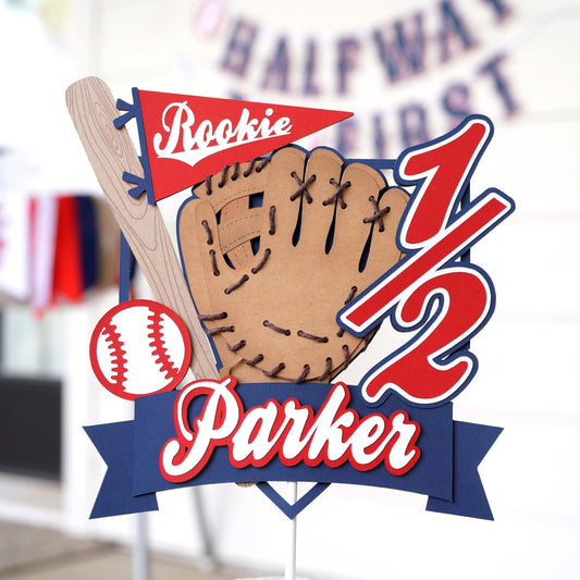 Baseball Cake Topper | Slugger, Rookie Party Decorations | Red White Navy Blue