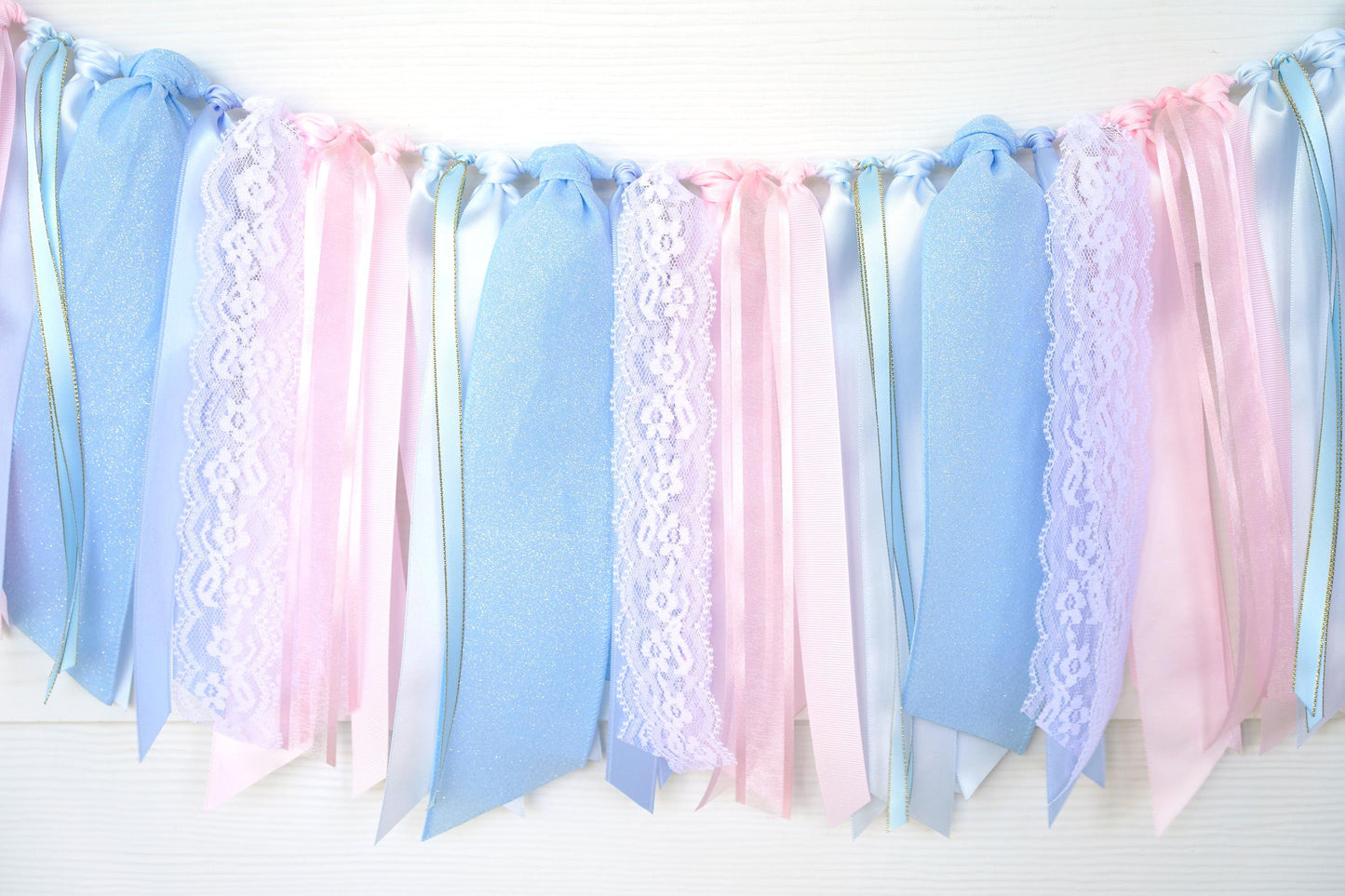 Light Blue and Pink Ribbon Garland