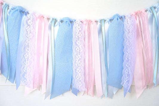 Light Blue and Pink Ribbon Garland