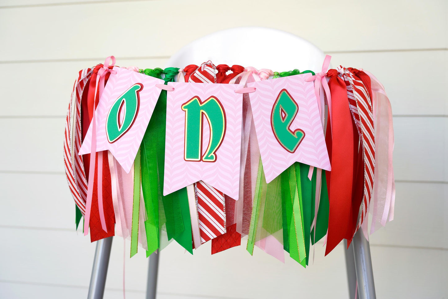 Pink Grinch Christmas High Chair Banner: First Birthday Decor