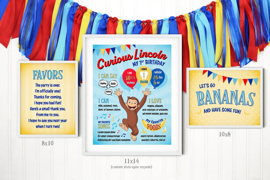 3-in-1 Curious George Birthday Milestone Posters