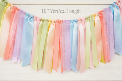 Bluey High Chair Banner: 'ONE' or 'TWO' - Pastel Rainbow Ribbon Garland