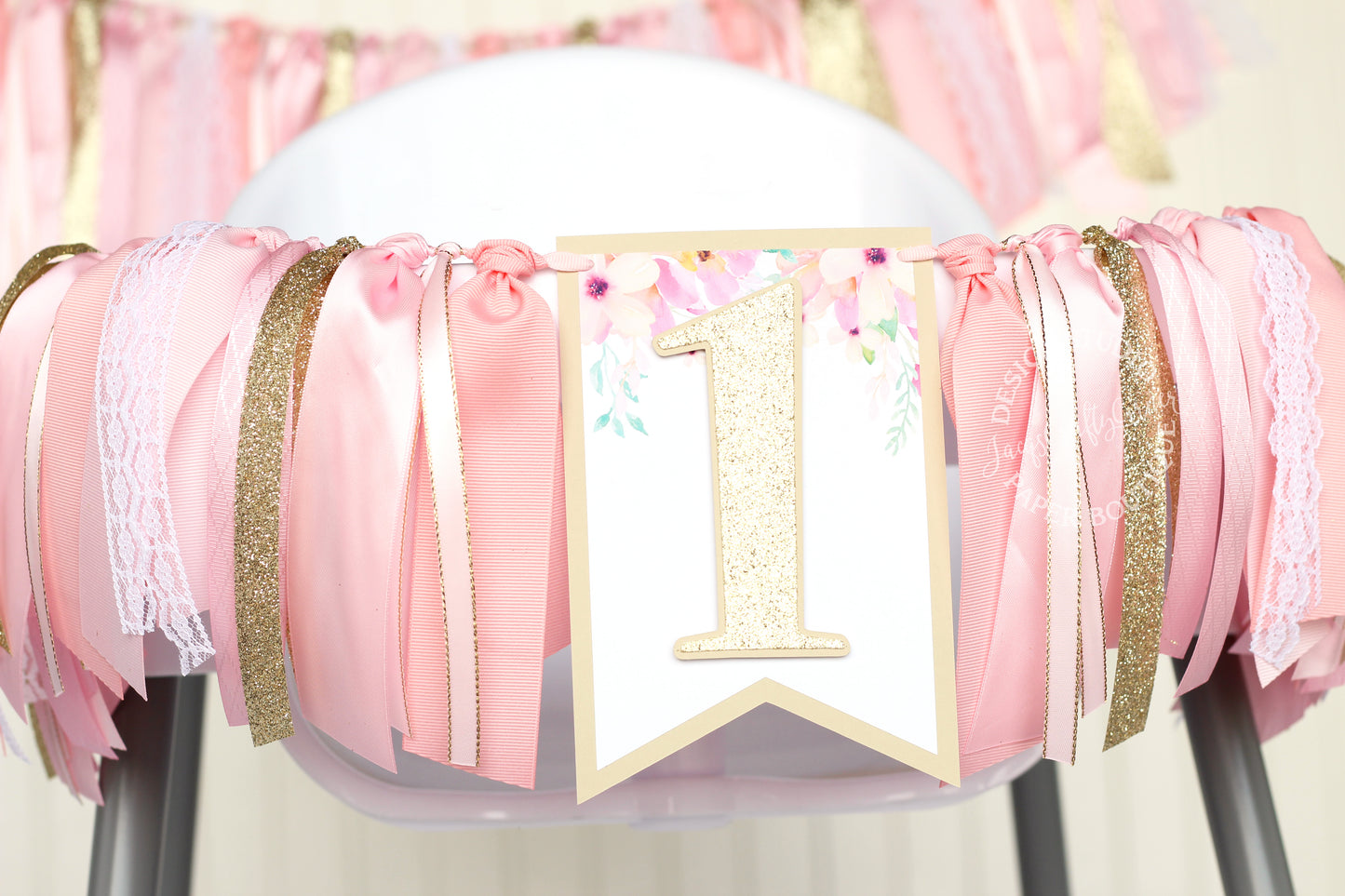 Floral High Chair Banner in Pink and Gold