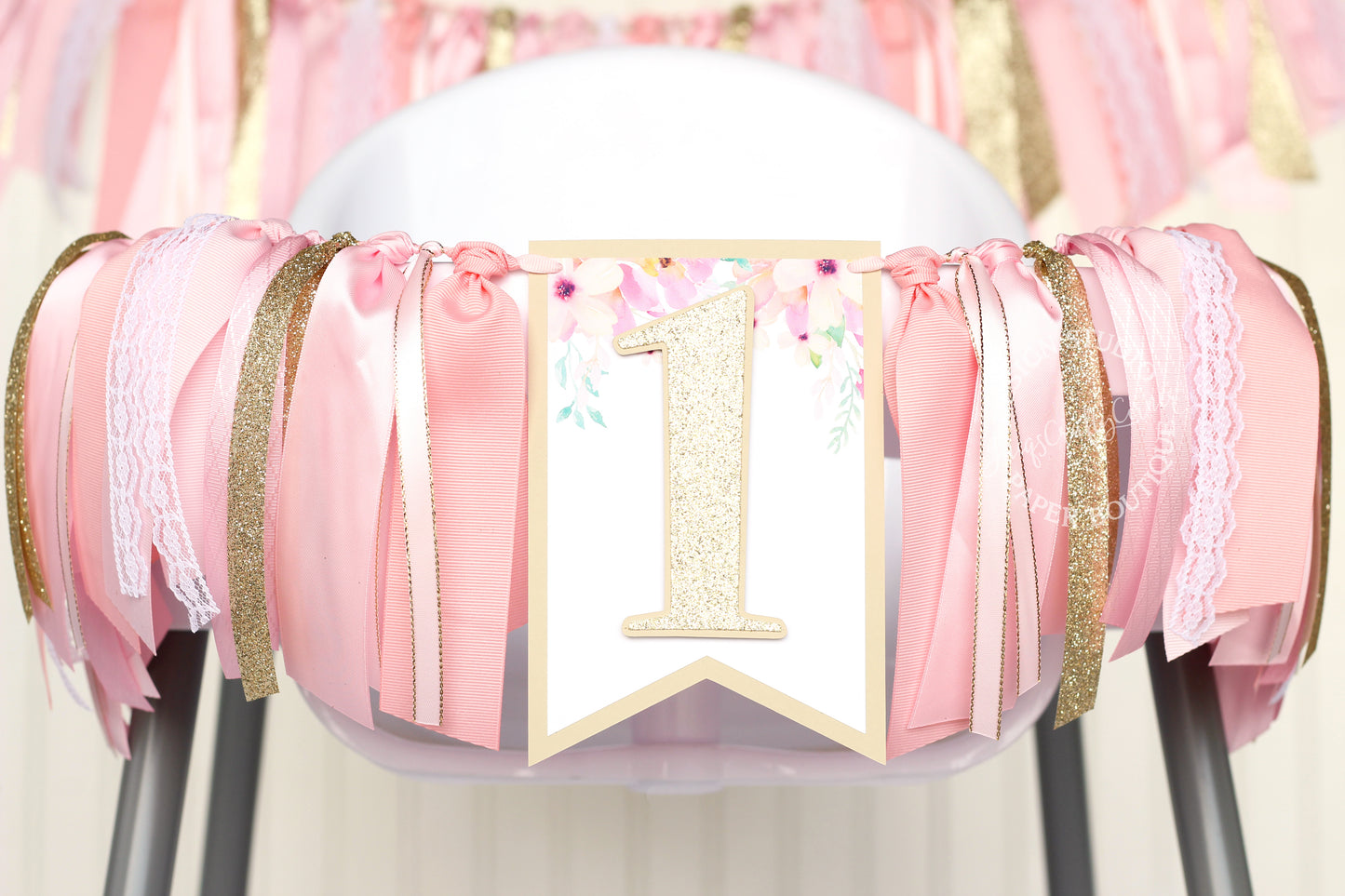 Floral High Chair Banner in Pink and Gold