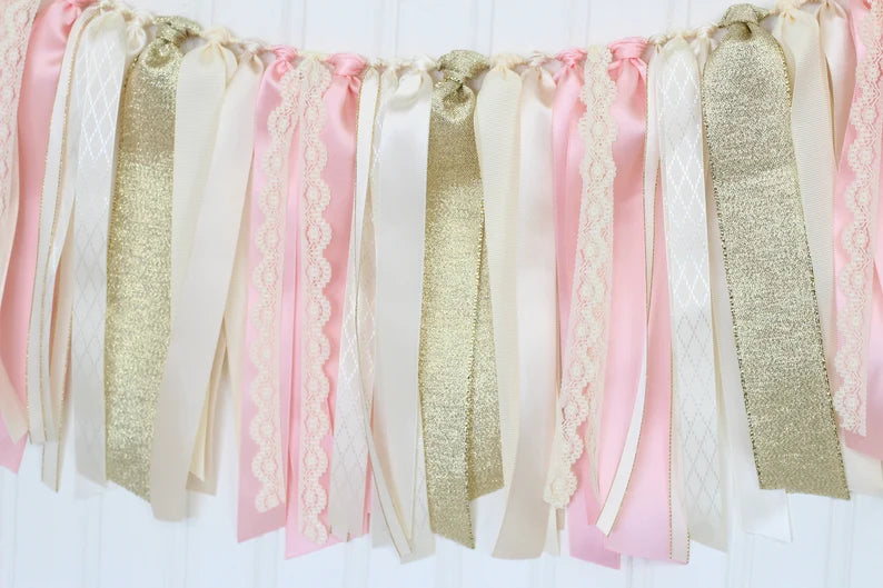 Ribbon Garland (Blush Pink, Ivory & Gold )