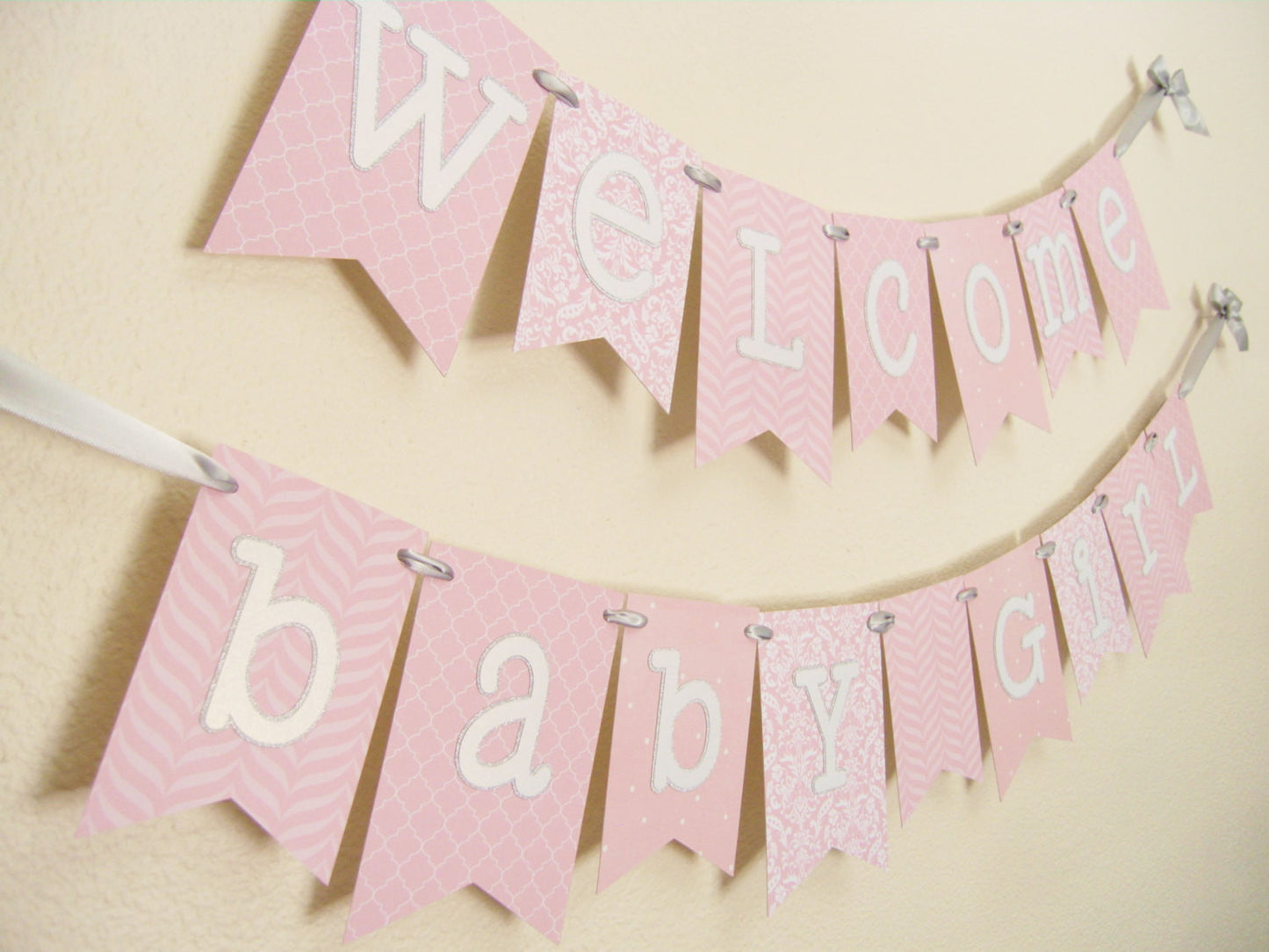 Light Pink and Silver Baby Shower Banner | Welcome Baby Girl